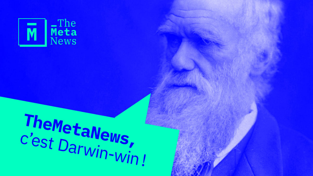 Un vieil homme barbu, déclarant dans un phylactère : "TheMetaNews,, c'est Darwin-win !"