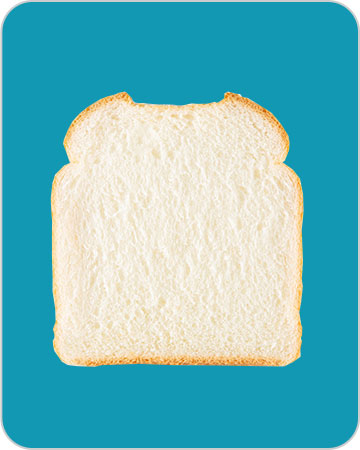 Tranche de pain blanc carré (sur fond turquoise).