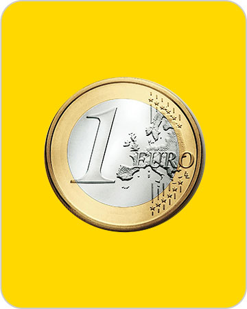 Pièce d'un euro (sur fond jaune).