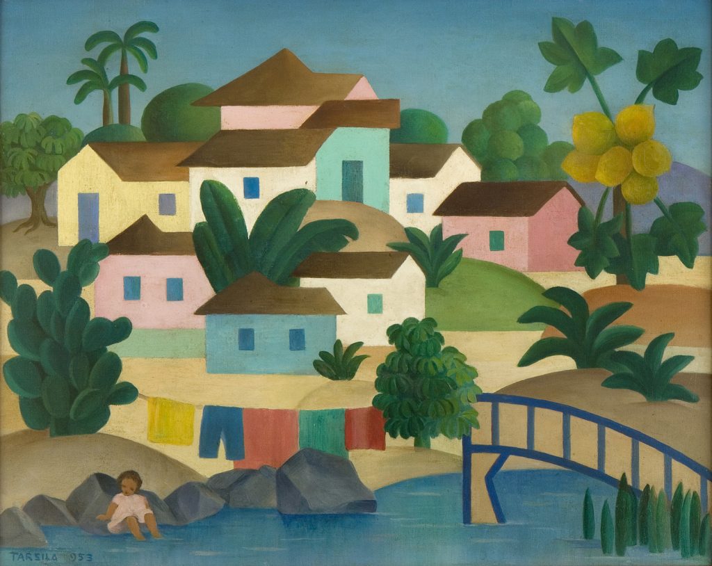 Tarsila do Amaral. Vilarejo com Ponte e Mamoeiro. 1953